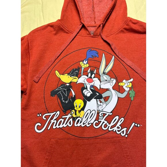 Looney Tunes "That's All Folks!" Red Hoodie S 60% Cotton/40% Polyester - Picture 2 of 5